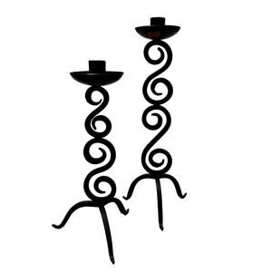 Black wrought iron candlesticks candle holders (2) Spanish Revival Minimalist